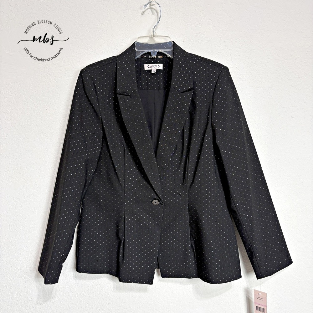 NWT Nanette Lepore Peplum Hem Slim Fit Notched Lapel Structured Blazer Black 10